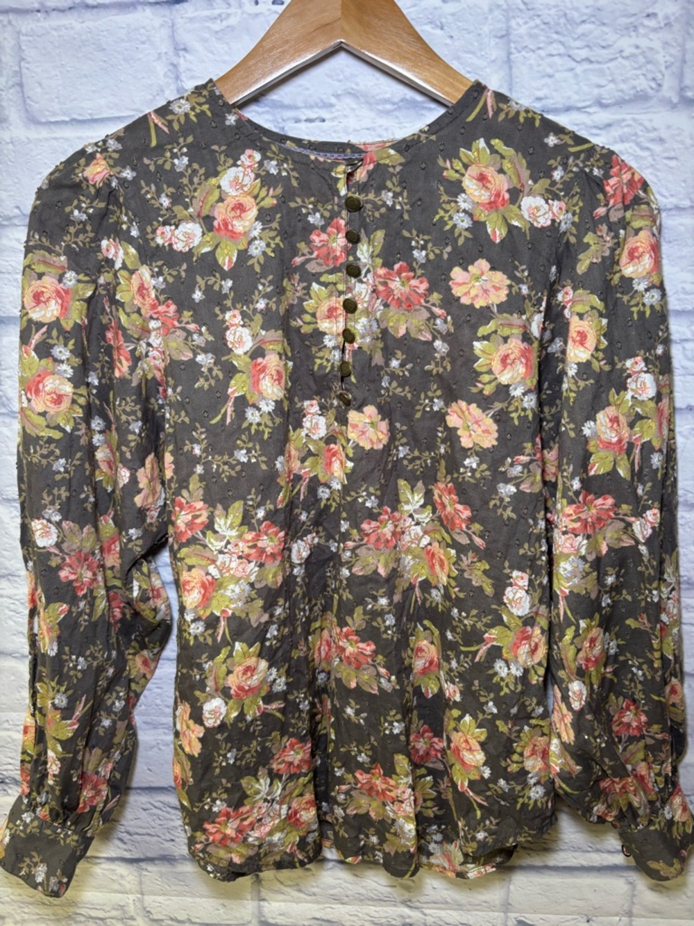 Anthropologie Michaela Floral Swiss Dot Long Sleeve Peasant Top Womens Small - Picture 10 of 15
